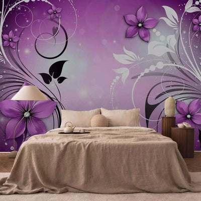 Wall Murals - Purple stylized flowers in the interior of the room, 97267 G-ART