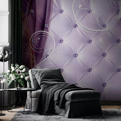 Wall Murals with lilies in purple tones on a beautiful background with diamonds G-ART