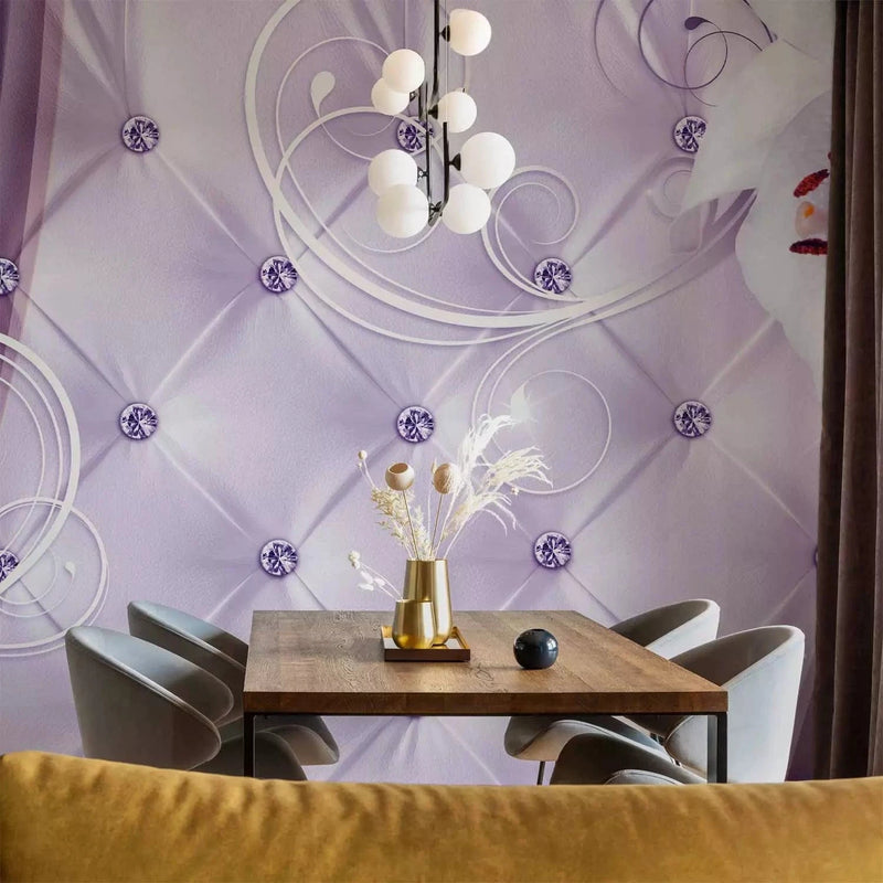 Wall Murals with lilies in purple tones on a beautiful background with diamonds G-ART