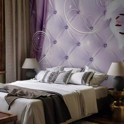 Wall Murals with lilies in purple tones on a beautiful background with diamonds G-ART