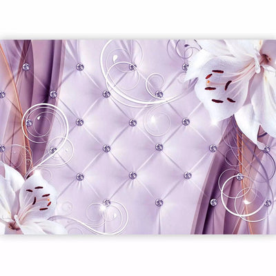 Wall Murals with lilies in purple tones on a beautiful background with diamonds G-ART