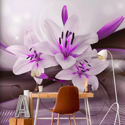 Wall Murals - Purple lily composition with a delicate wave pattern G-ART