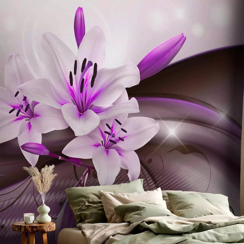 Wall Murals - Purple lily composition with a delicate wave pattern G-ART