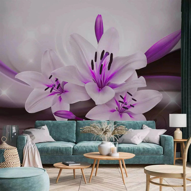 Wall Murals - Purple lily composition with a delicate wave pattern G-ART