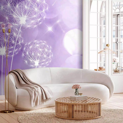 Wall Murals - Flowers in the Wind - Dandelion contours on a purple background - order G -art