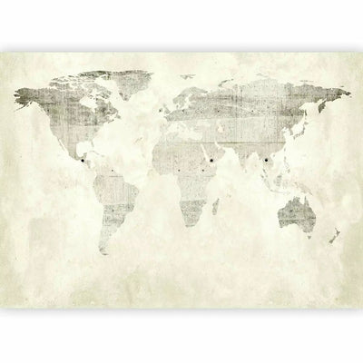 Wall Murals with world map on concrete greenish grey, 60110G-ART