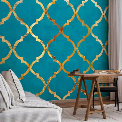 Abstract Wall Murals - Gold decor on turquoise, Art Deco style G-ART