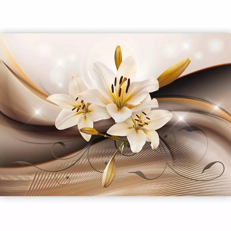 Wall Murals - nature composition with a soft gold background and 3D glitter G-ART