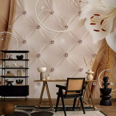 Wall Murals with lilies in gold - perc and get wallpaper glue G-ART