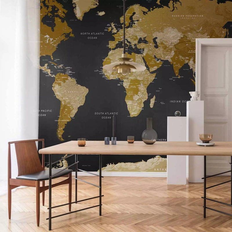 Wall Murals - Golden Brown World Map - Modern Geography, 94379 G-ART