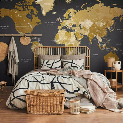 Wall Murals - Golden Brown World Map - Modern Geography, 94379 G-ART