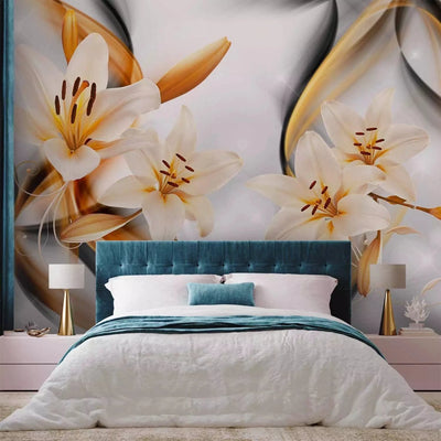 Wall Murals - Blooming lilies on an elegant gray background, 64177G-ART