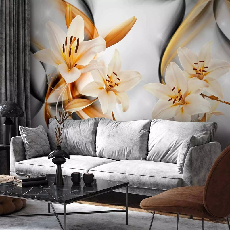 Wall Murals - Blooming lilies on an elegant gray background, 64177G-ART