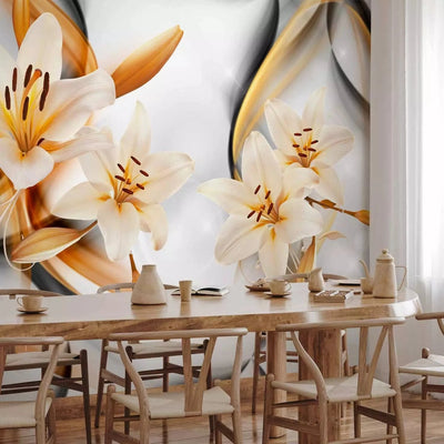 Wall Murals - Blooming lilies on an elegant gray background, 64177G-ART