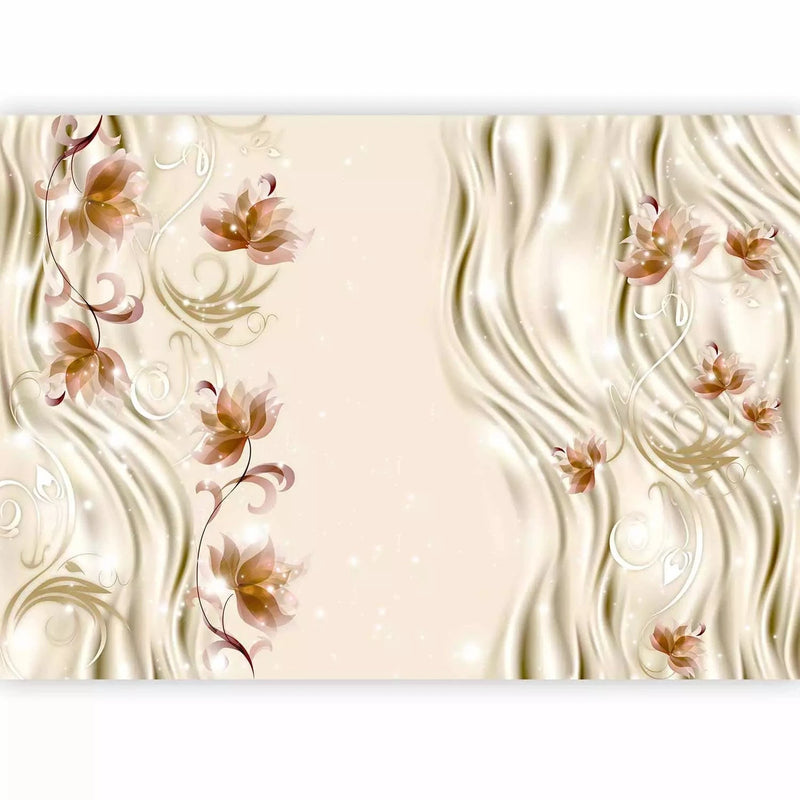 Wall Murals with abstract floral motifs in ivory and pearl color G-ART