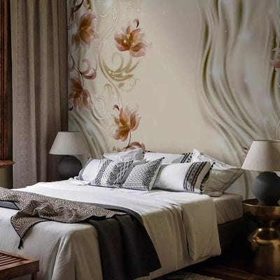 Wall Murals with abstract floral motifs in ivory and pearl color G-ART