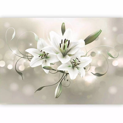 Wall Murals with flowers - Royal lilies in greenish-gray tones G-ART