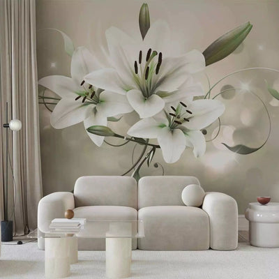 Wall Murals with flowers - Royal lilies in greenish-gray tones G-ART