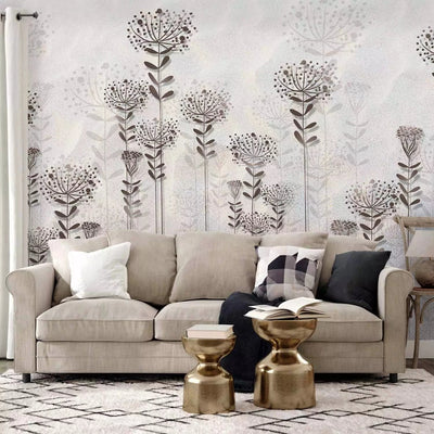 Wall Murals with stylized branches in shades of gray. Season: winter G-ART