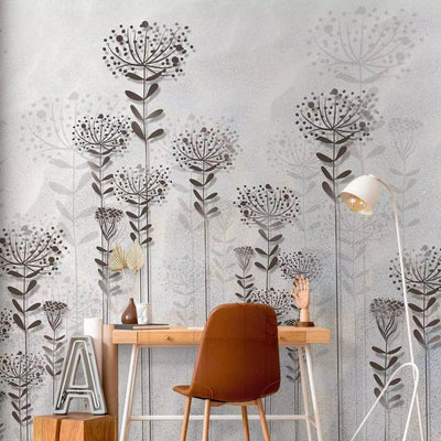 Wall Murals with stylized branches in shades of gray. Season: winter G-ART