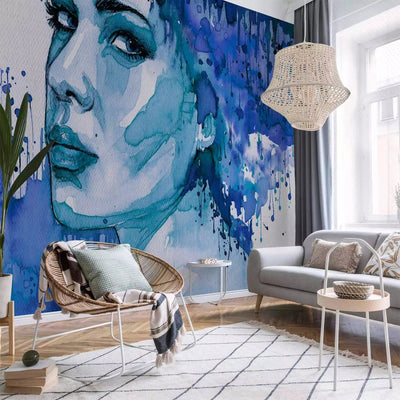 Wall Murals with water-based paint imitation in blue color - Blue Lady G-ART