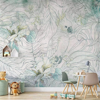 300x210 cm, PREMIUM (matte) Wall Murals with parrot - Cockatoo in a tropical garden, 135410