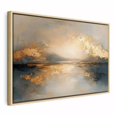 Painting in a wooden frame (natural color) - Abstraction - Golden reflection G ART