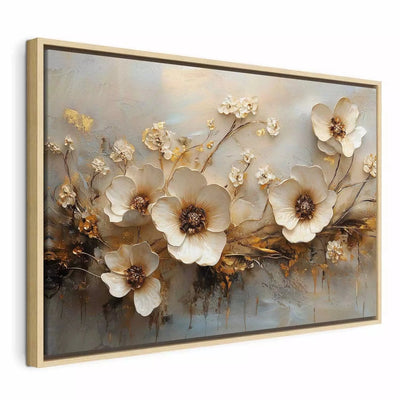 Painting in a wooden frame (natural color) with delicate white flowers - 161993 G ART