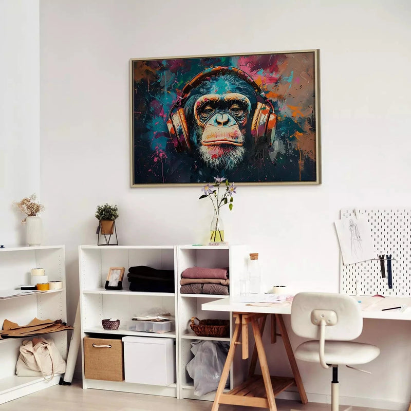 Painting in a wooden frame (natural color), for young people - monkey classic music G ART