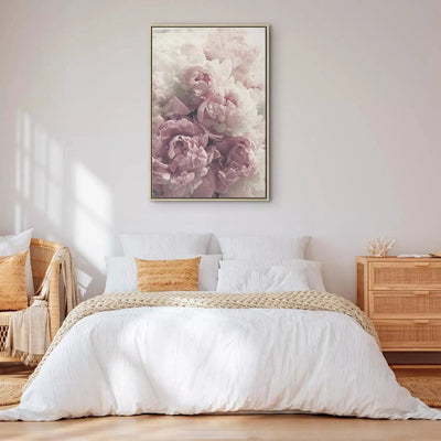 Painting in a black wooden frame - Delicate peonies - 125744, pink color G ART