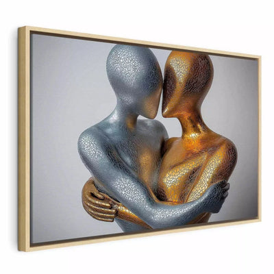 Painting in a wooden frame (natural color) - abstract figures in silver and gold G ART