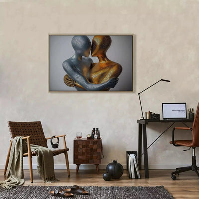 Painting in a wooden frame (natural color) - abstract figures in silver and gold G ART