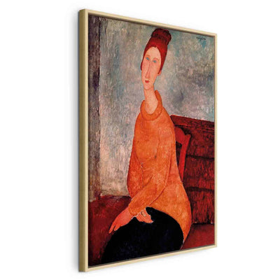 Картина в деревянной раме - Жанна Эбютерн в желтом свитере G ART