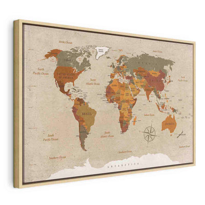 Картина в деревянной раме - Карта мира: Бежевый шик G ART