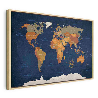 Paveikslas mediniame rėme - Pasaulio žemėlapis: Tamsus vandenynas G ART