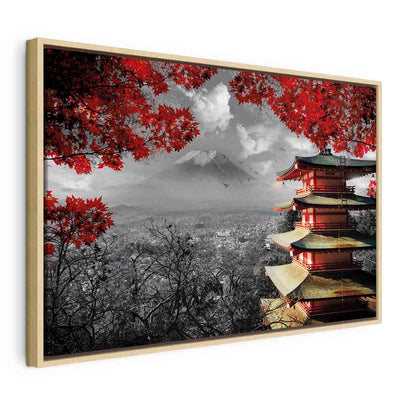 Glezna koka rāmī - Japāņu ainava - pelēka, sarkana G ART