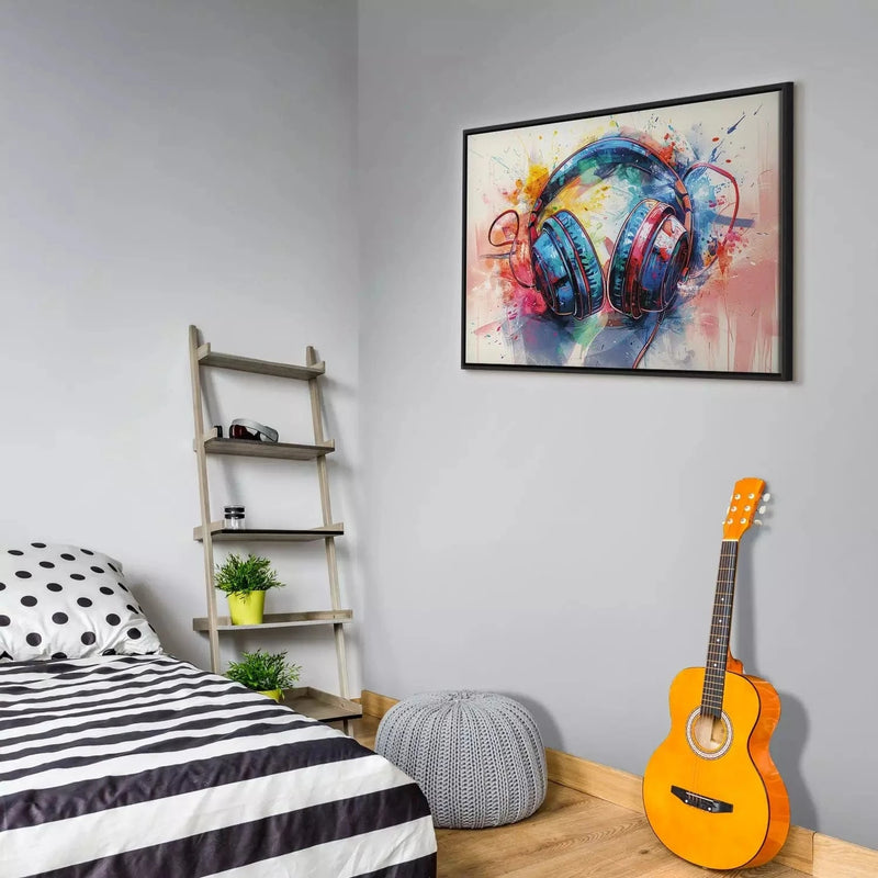 Painting in a black wooden frame, for a youth room - Abstract music, 162540 G ART