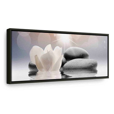 Painting in a black wooden frame - stones in water g art