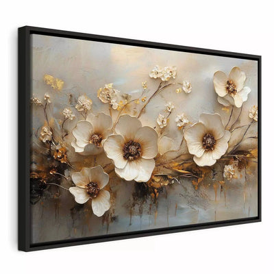 Painting in a black wooden frame with delicate white flowers - 161993 G ART