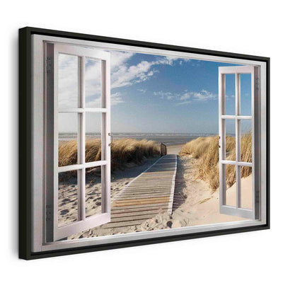 Картина в черной деревянной раме - Окно: Вид на пляж G ART