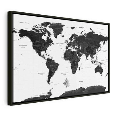 Glezna melnā koka rāmī - Melnbaltā karte, 120x80 cm G ART
