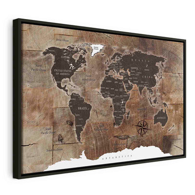 Paveikslas juodame mediniame rėme - Pasaulio žemėlapis: Medinė mozaika G ART