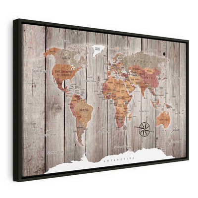 Glezna melnā koka rāmī - Pasaules karte: Koka stāsti, 90x60 cm G ART