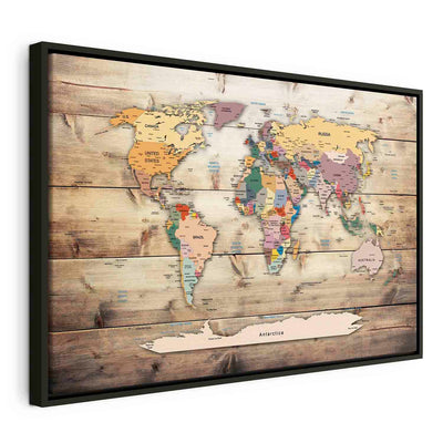 Картина в черной деревянной раме - Карта мира: Красочные континенты G ART