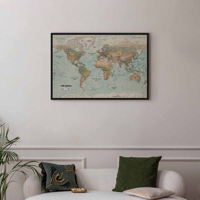 Картина в черной деревянной раме - Карта мира: Красивый мир G ART