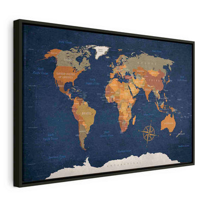 Paveikslas juodame mediniame rėme - Pasaulio žemėlapis: Tamsus vandenynas G ART