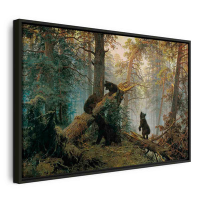 Glezna melnā koka rāmī - Rīts priežu mežā - pirkt gleznu uz audekla G ART