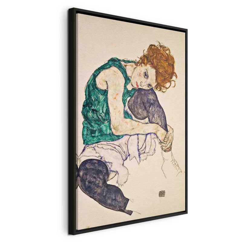 Painting in a black wooden frame - Sitting woman G ART