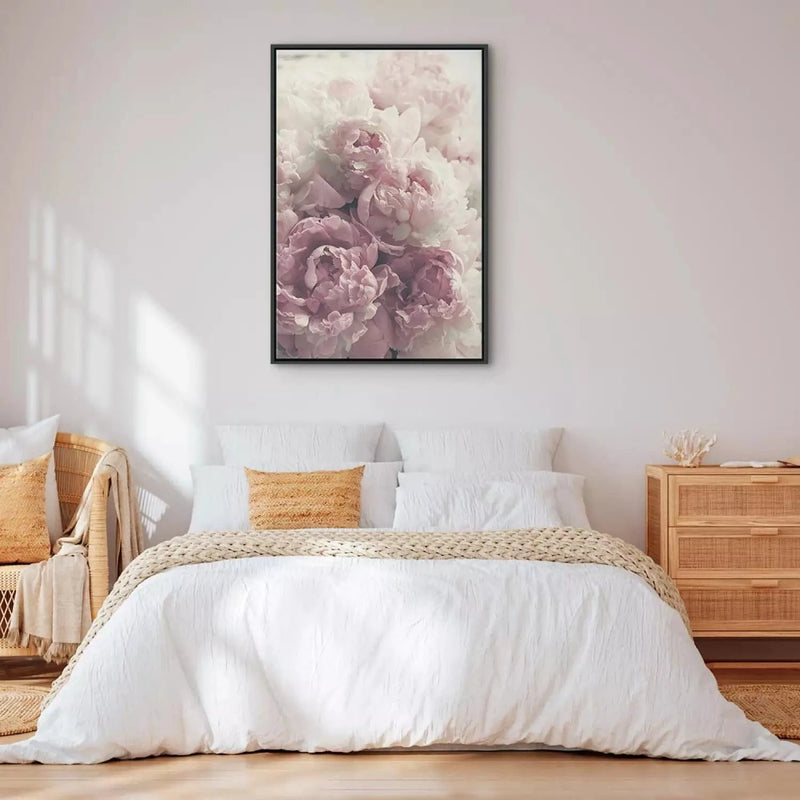 Painting in a black wooden frame - Delicate peonies - 125744, pink color G ART