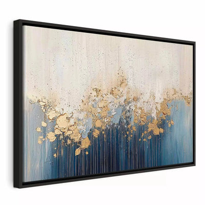 Painting in a black wooden frame - gold abstraction on a blue background - 162001 G ART